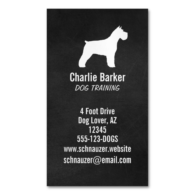 Schnauzer Dog Silhouette Chalkboard Style Vertical Magnetic Business Card (Front Vertical)