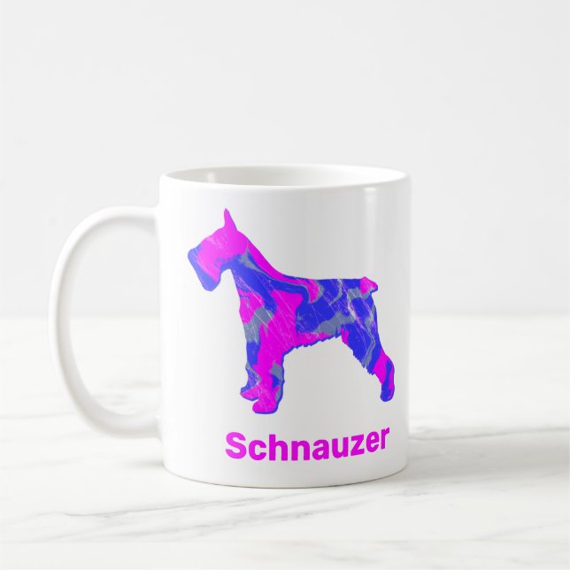 Schnauzer Dog Silhouette Crazy Hot Pink Coffee Mug (Left)