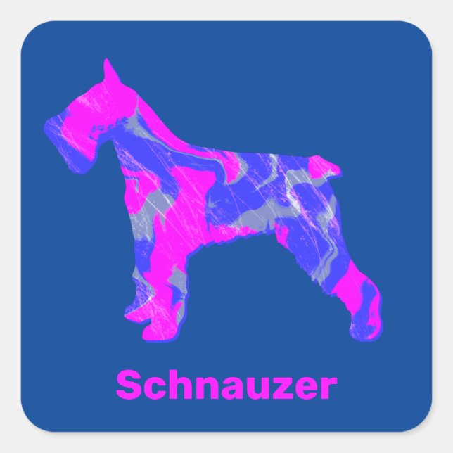Schnauzer Dog Silhouette Crazy Hot Pink Square Sticker (Front)