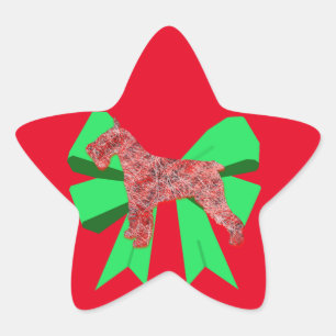 Schnauzer Dog Silhouette Green Bow Christmas Star Sticker
