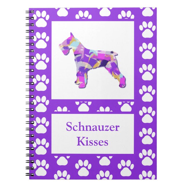 Schnauzer Dog Silhouette Paw Purple PY&B Notebook (Front)
