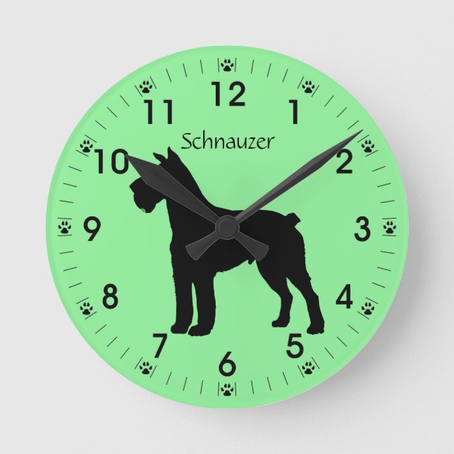 Schnauzer Dog Silhouette Personalized Round Clock (Front)