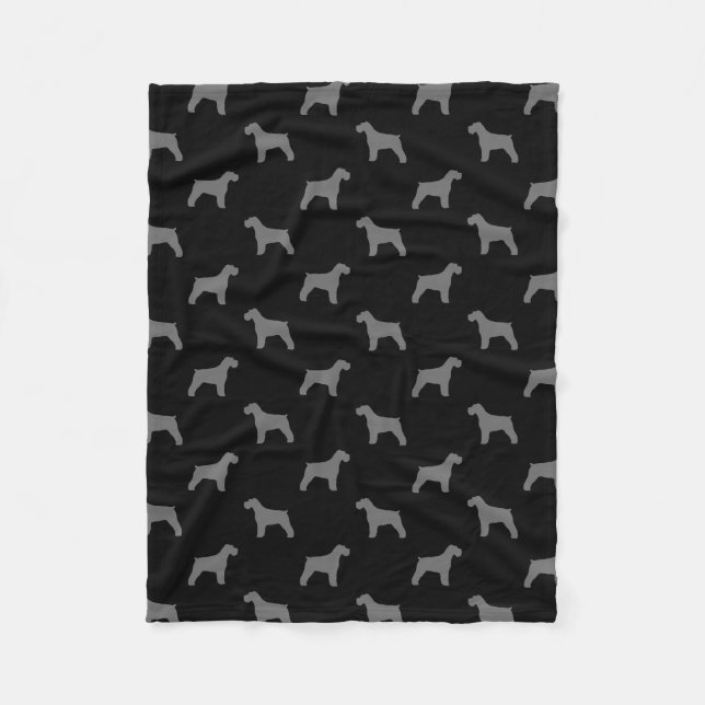 Schnauzer Dog Silhouettes Pattern Black and Grey Fleece Blanket (Front)