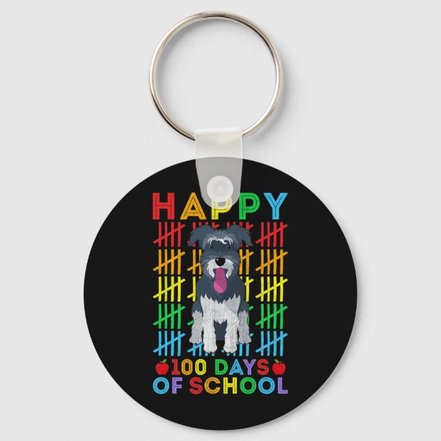Schnauzer Dog Student Happy 100 Days Of School  Key Ring (Front)