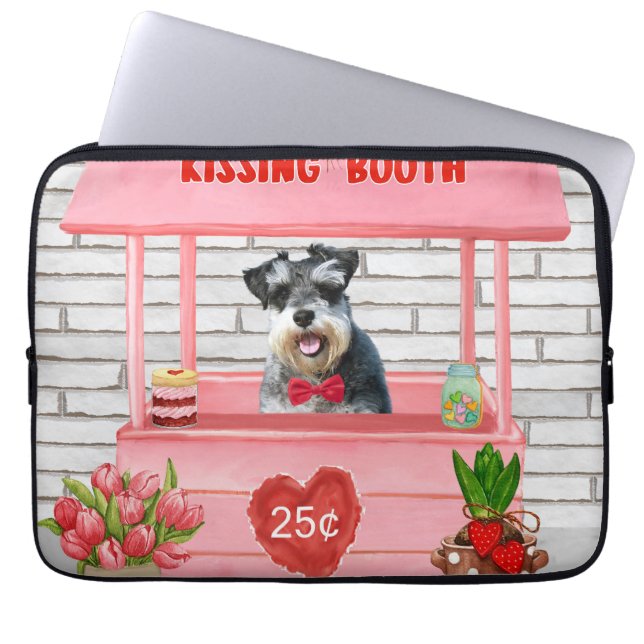 Schnauzer Dog Valentine's Day Kissing Booth Laptop Sleeve (Front)