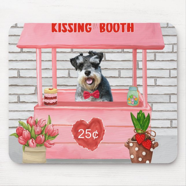Schnauzer Dog Valentine's Day Kissing Booth Mouse Pad (Front)