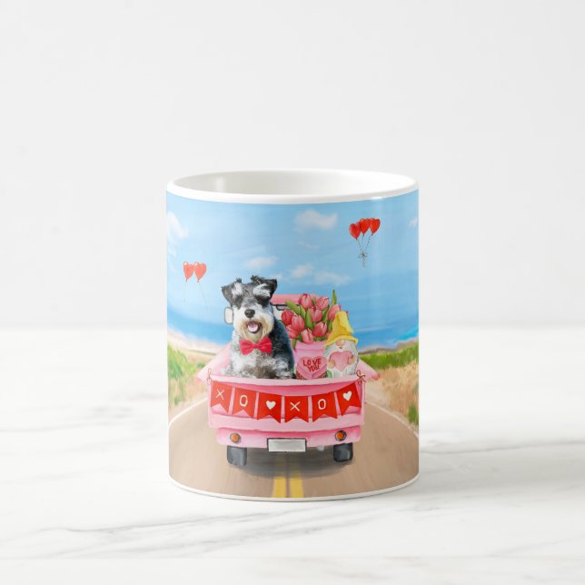Schnauzer Dog Valentine's Day Truck Hearts Coffee Mug (Center)