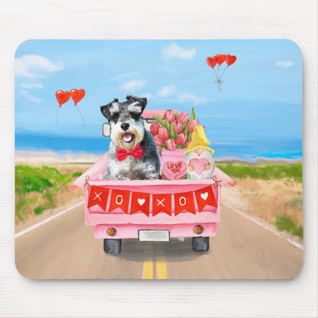 Schnauzer Dog Valentine's Day Truck Hearts Mouse Pad (Front)