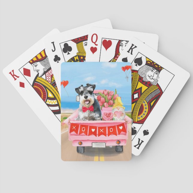 Schnauzer Dog Valentine's Day Truck Hearts Playing Cards (Back)