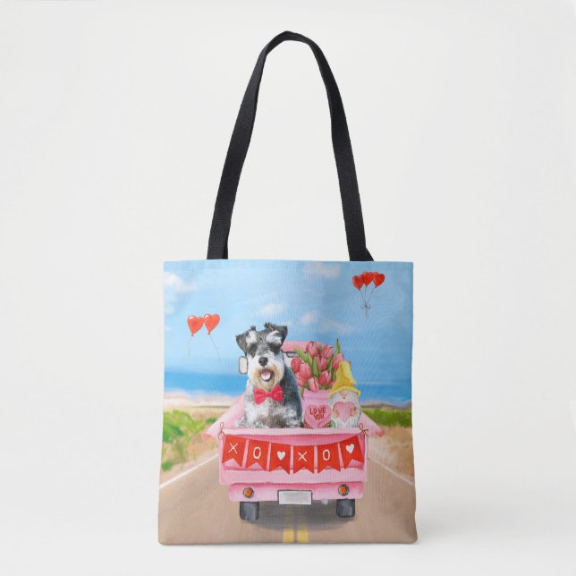 Schnauzer Dog Valentine's Day Truck Hearts Tote Bag (Front)