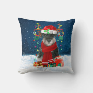 Schnauzer dog with Christmas gifts Cushion