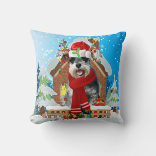 Schnauzer dog with Christmas gifts Cushion