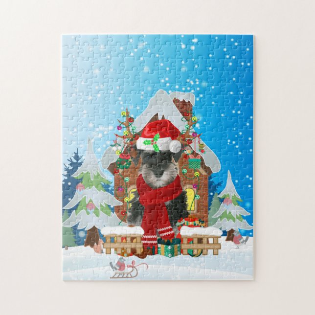 Schnauzer dog with Christmas gifts Jigsaw Puzzle (Vertical)