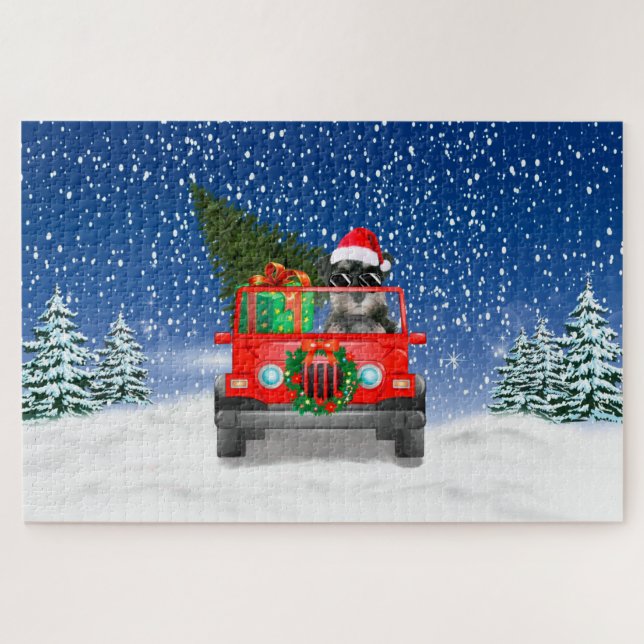 Schnauzer dog with Christmas gifts Jigsaw Puzzle (Horizontal)