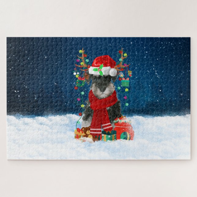 Schnauzer dog with Christmas gifts Jigsaw Puzzle (Horizontal)