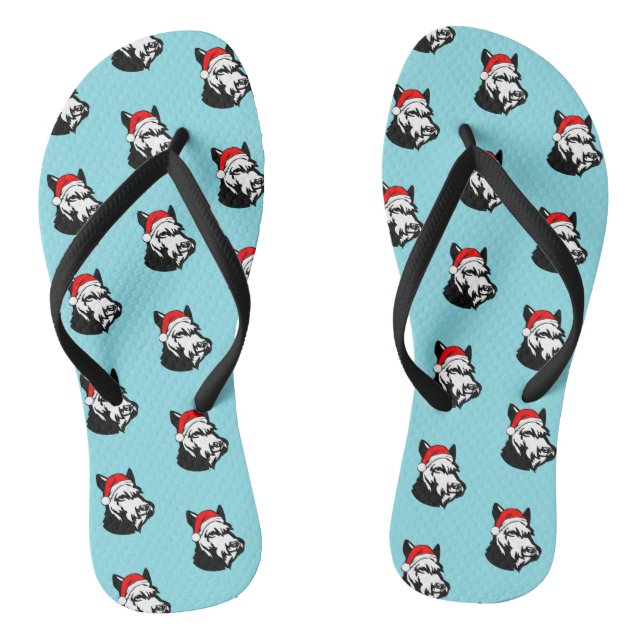 Schnauzer Dog with Christmas Santa Hat Pattern Thongs (Footbed)