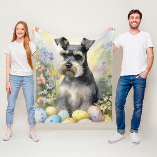 Schnauzer Dog with Easter Eggs Holiday Fleece Blanket