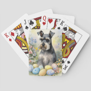 Schnauzer Dog with Easter Eggs Holiday  Playing Cards