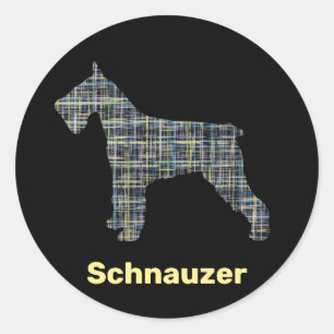 Schnauzer Dog Yellow & Black Grid Line Classic Round Sticker