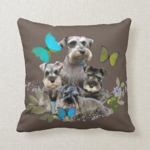 Schnauzer dogs butterflies and flowers cushion