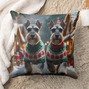 Schnauzer Dogs Christmas Snow Holiday  Cushion