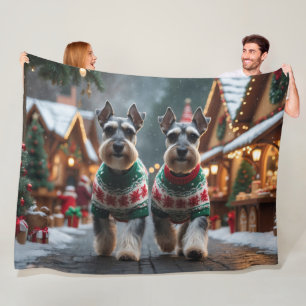 Schnauzer Dogs Christmas Snow Holiday Fleece Blanket
