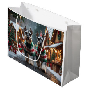 Schnauzer Dogs Christmas Snow Holiday  Large Gift Bag