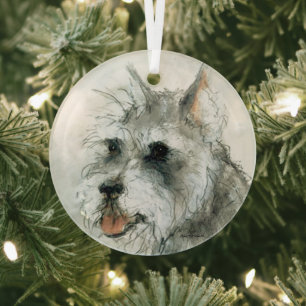 Schnauzer Face by Hevener Glass Tree Decoration
