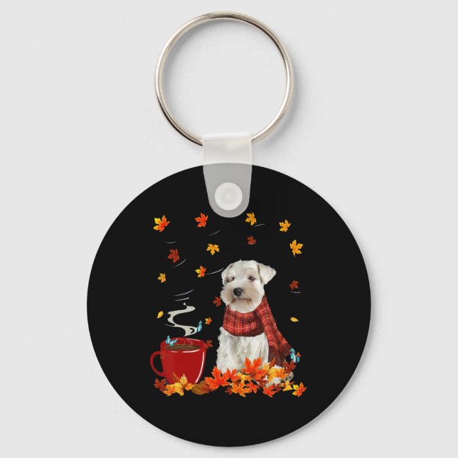 Schnauzer Fall Red Scarf Autumn Leaf For Dog Lover Key Ring (Front)