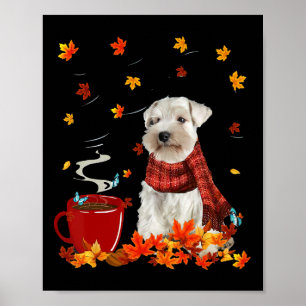 Schnauzer Fall Red Scarf Autumn Leaf For Dog Lover Poster