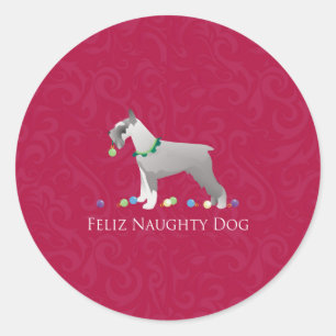 Schnauzer Feliz Naughty Dog Christmas Design Classic Round Sticker
