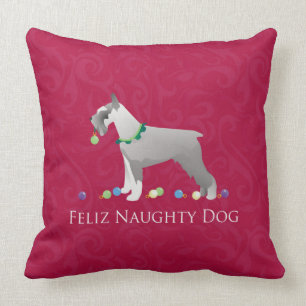 Schnauzer Feliz Naughty Dog Christmas Design Cushion