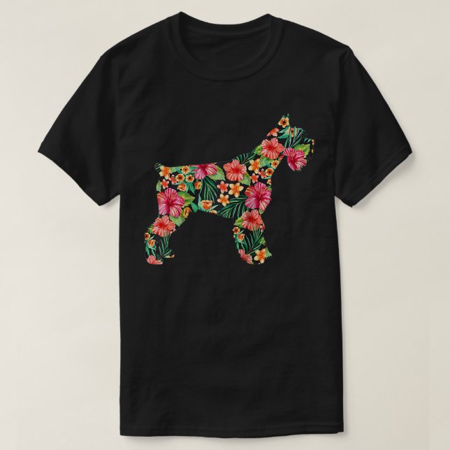 Schnauzer Flower Funny Dog Silhouette Floral Gifts T-Shirt (Design Front)