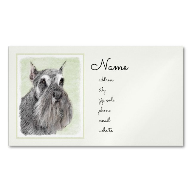 Schnauzer (Giant, Standard) Painting - Dog Art Magnetic Business Card (Front)