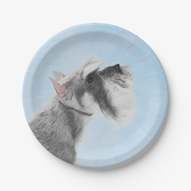 Schnauzer (Giant, Standard)  Painting - Dog Art Paper Plate (Front)