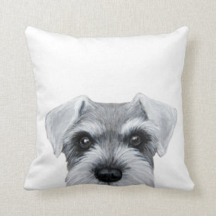 Schnauzer Grey and white, original painting print Cushion
