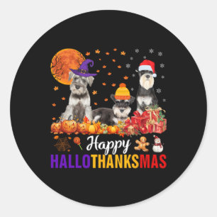Schnauzer Hallothanksmas Halloween Thanksgiving Xm Classic Round Sticker