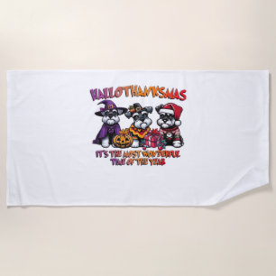 Schnauzer Halloween Thanksgiving Christmas Classic Beach Towel