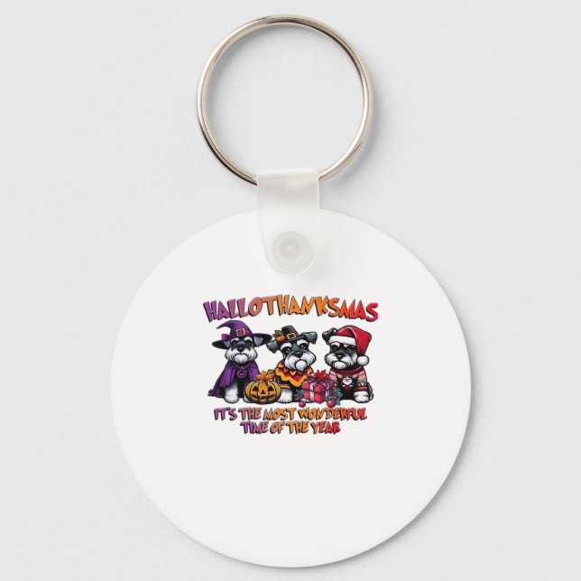 Schnauzer Halloween Thanksgiving Christmas Classic Key Ring (Front)