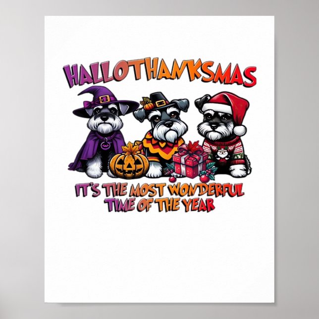 Schnauzer Halloween Thanksgiving Christmas Classic Poster (Front)