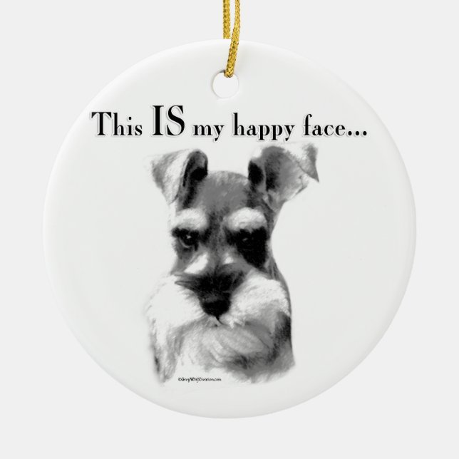Schnauzer Happy Face Ceramic Ornament (Front)