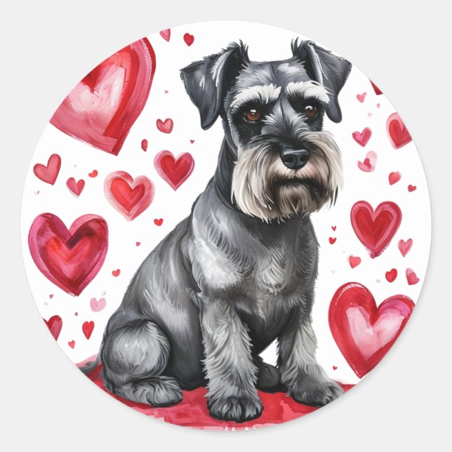 Schnauzer & Hearts Sticker (Front)