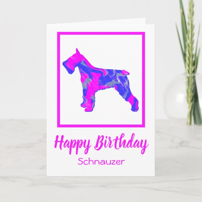 Schnauzer Hot Pink Silhouette Dog Funny Birthday Card (Front)