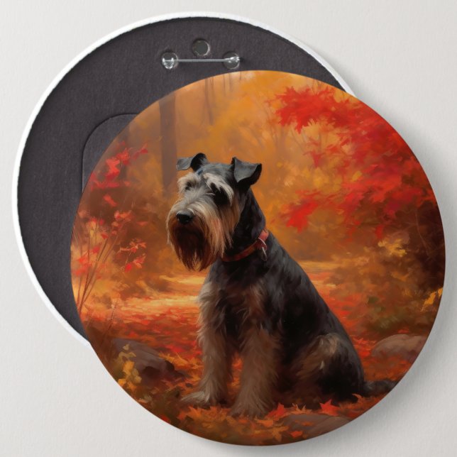 Schnauzer in Autumn Leaves Fall Inspire 6 Cm Round Badge (Front & Back)