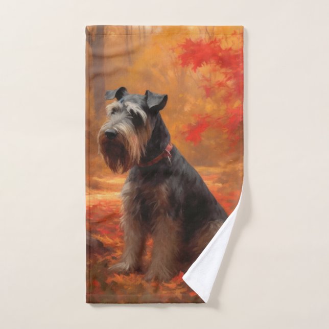 Schnauzer in Autumn Leaves Fall Inspire Bath Towel Set (Hand Towel)