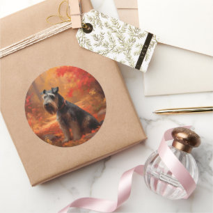 Schnauzer in Autumn Leaves Fall Inspire Classic Round Sticker