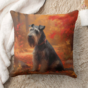 Schnauzer in Autumn Leaves Fall Inspire Cushion