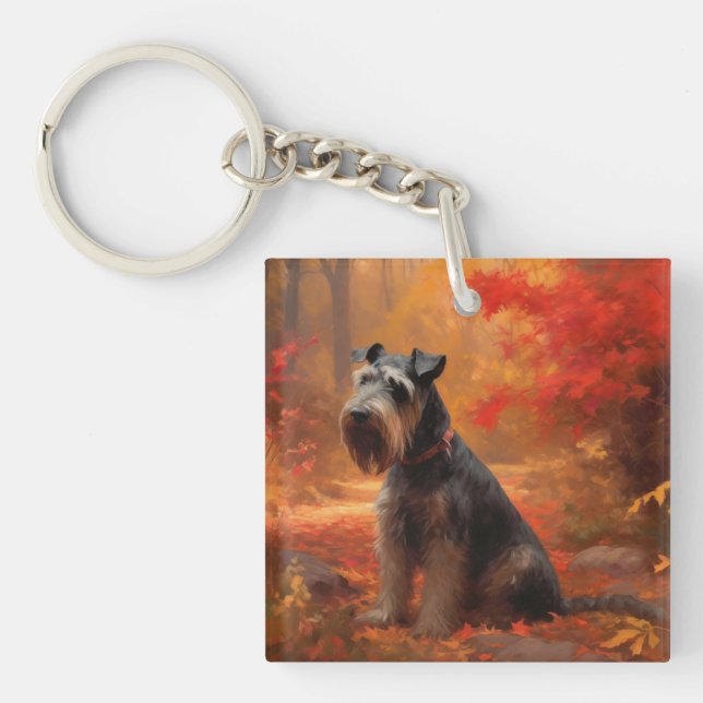 Schnauzer in Autumn Leaves Fall Inspire Key Ring (Front)