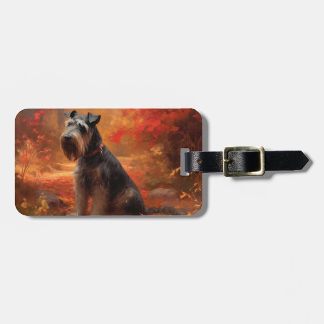 Schnauzer in Autumn Leaves Fall Inspire Luggage Tag (Front Horizontal)