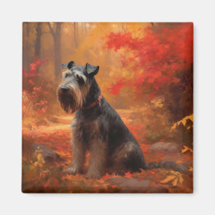 Schnauzer in Autumn Leaves Fall Inspire Magnet